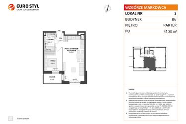 Rzut - Mieszkanie na sprzedaż 2 pokoje o powierzchni 41,3 m² - numer B6 2 w Wzgórze Markowca