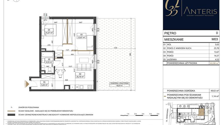 Rzut - Mieszkanie na sprzedaż 3 pokoje o powierzchni 63,9 m² - numer M.03 w Ożarowska 35
