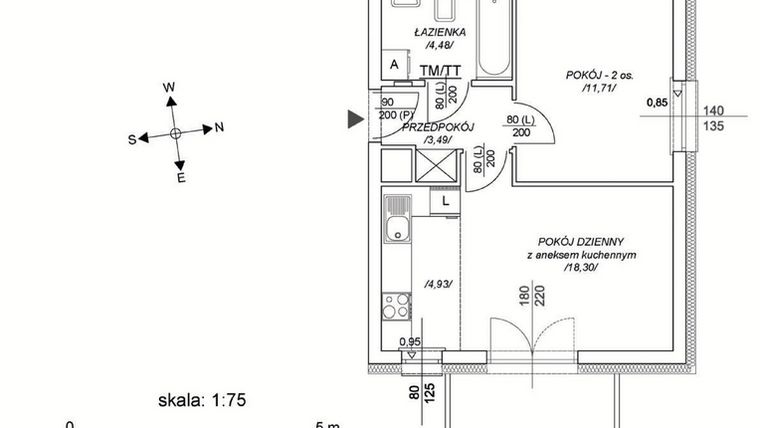 Rzut - Mieszkanie na sprzedaż 2 pokoje o powierzchni 37,98 m² - numer M64 w Osiedle Mała Dziesiąta etap II