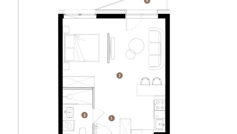 Rzut - Mieszkanie na sprzedaż 1 pokój o powierzchni 36,33 m² - numer C2.01.13 w Apartamenty Reytana