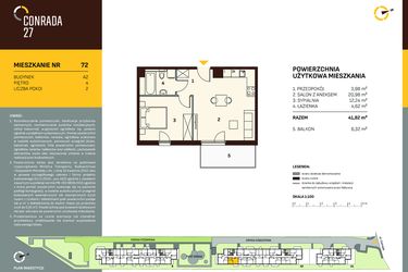 Rzut - Mieszkanie na sprzedaż 2 pokoje o powierzchni 41,82 m² - numer A2.72 w Conrada 27