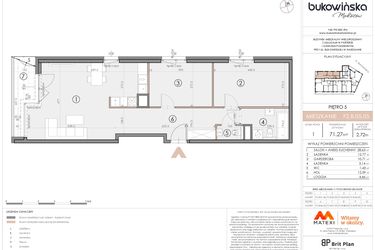 Rzut - Mieszkanie na sprzedaż 3 pokoje o powierzchni 71,46 m² - numer F2.B.05.05 w Bukowińska Mokotów etap 2