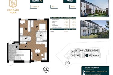 Rzut - Mieszkanie na sprzedaż 3 pokoje o powierzchni 58,1 m² - numer A2.M2 w Conradi Park etap II i III