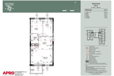 Rzut - Mieszkanie na sprzedaż 3 pokoje o powierzchni 63,22 m² - numer 52 w Wspólnota Mieszkaniowa Gajowa 72