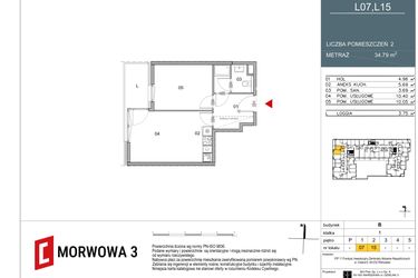 Rzut - Mieszkanie na sprzedaż 2 pokoje o powierzchni 34,79 m² - numer 7 w Morwowa 3 - Apartamenty Inwestycyjne