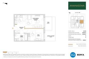 Rzut - Mieszkanie na sprzedaż 2 pokoje o powierzchni 49,64 m² - numer B.0.02 w Ananasowa
