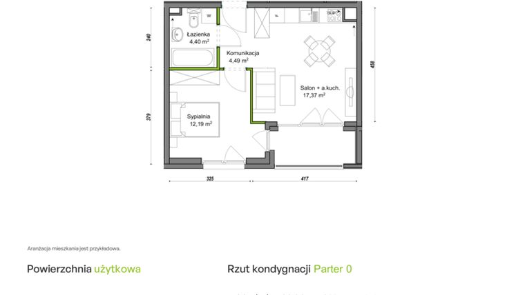 Rzut - Mieszkanie na sprzedaż 2 pokoje o powierzchni 38,45 m² - numer E2/F/03 w Orawska Vita