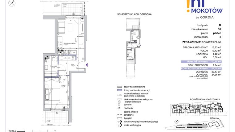 Rzut - Mieszkanie na sprzedaż 2 pokoje o powierzchni 42,09 m² - numer A1.B.36 w Hi Mokotów