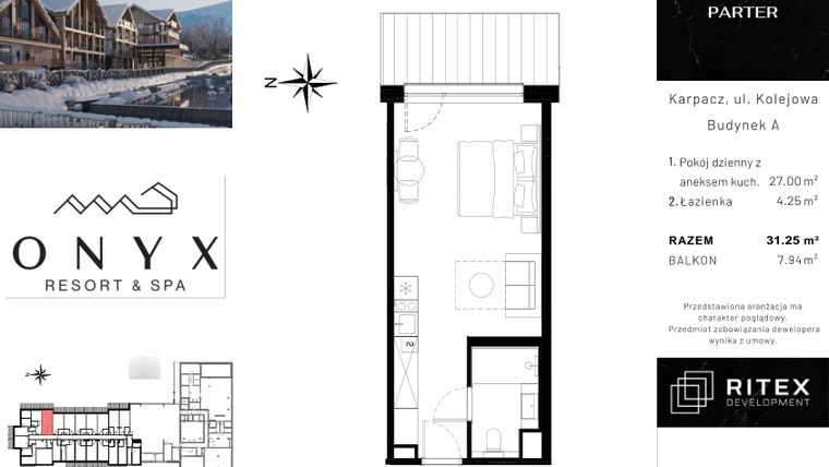 Rzut - Mieszkanie na sprzedaż 1 pokój o powierzchni 30,27 m² - numer NR 0.A11 w Onyx Resort & Spa