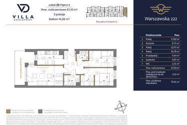 Rzut - Mieszkanie na sprzedaż 3 pokoje o powierzchni 67,1 m² - numer 23 w Warszawska 222 bud. D
