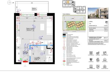 Rzut - Mieszkanie na sprzedaż 1 pokój o powierzchni 28,61 m² - numer 28 w Harmony Antoninek