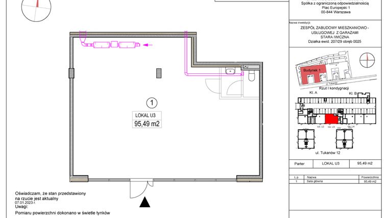 Rzut - Lokal użytkowy na sprzedaż 1 pokój o powierzchni 95,49 m² - numer U3 w Bliskie Piaseczno