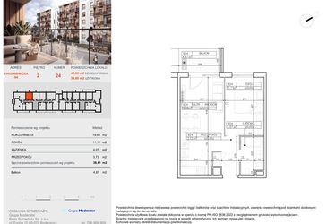 Rzut - Mieszkanie na sprzedaż 2 pokoje o powierzchni 38,6 m² - numer B24 w Symfonia - Chodkiewicza 9