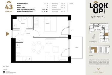 Rzut - Mieszkanie na sprzedaż 2 pokoje o powierzchni 40,71 m² - numer A.43 w Look Up House