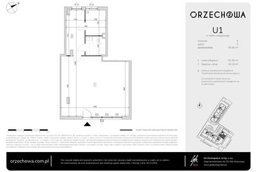 Rzut - Lokal użytkowy na sprzedaż 1 pokój o powierzchni 92,19 m² - numer U1 w Orzechowa 2