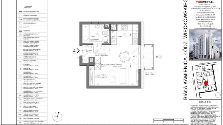Rzut - Mieszkanie na sprzedaż 1 pokój o powierzchni 31,84 m² - numer 41 w Biała Kamienica