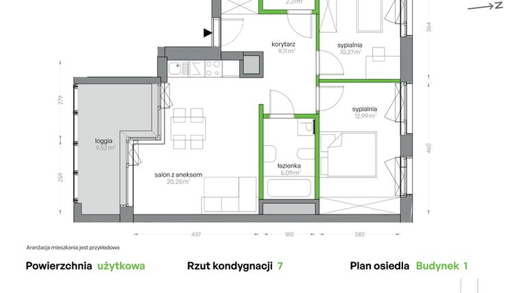 Rzut - Mieszkanie na sprzedaż 3 pokoje o powierzchni 59,92 m² - numer SV/57 w Sikorskiego Vita