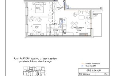 Rzut - Mieszkanie na sprzedaż 3 pokoje o powierzchni 60,27 m² - numer 41 w Osiedle Sady bud. E4
