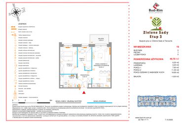 Rzut - Mieszkanie na sprzedaż 3 pokoje o powierzchni 49,7 m² - numer 18 w Zielone Sady etap III