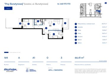 Rzut - Mieszkanie na sprzedaż 3 pokoje o powierzchni 66,41 m² - numer 4A w Przy Bursztynowej