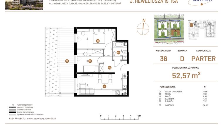 Rzut - Mieszkanie na sprzedaż 3 pokoje o powierzchni 52,57 m² - numer JAR-IV-D-LM-M36 w Osiedle JAR Heweliusza etap IV