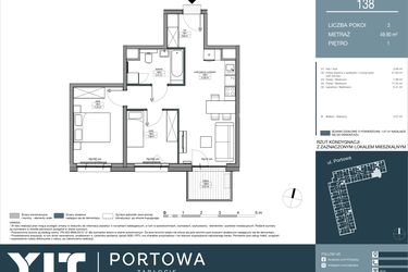 Rzut - Mieszkanie na sprzedaż 3 pokoje o powierzchni 49,9 m² - numer 138 w Portowa Zabłocie