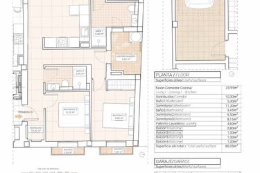 Rzut - Mieszkanie na sprzedaż 3 pokoje o powierzchni 92,5 m² - numer 1 w Mieszkania w Hondón de las Nieves - 33400272