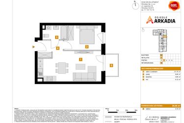 Rzut - Mieszkanie na sprzedaż 2 pokoje o powierzchni 39,06 m² - numer 16 w Osiedle Arkadia