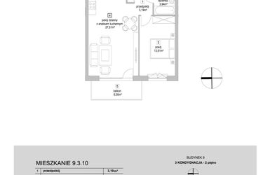 Rzut - Mieszkanie na sprzedaż 2 pokoje o powierzchni 48,25 m² - numer 9.3.10 w Osiedle Przyjemne IV