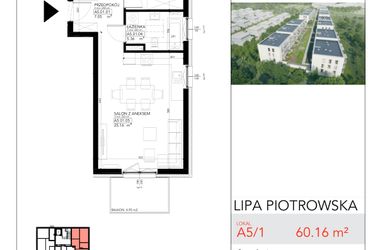 Rzut - Mieszkanie na sprzedaż 3 pokoje o powierzchni 60,16 m² - numer A5/1 w Lipa Piotrowska