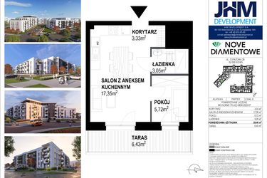 Rzut - Mieszkanie na sprzedaż 2 pokoje o powierzchni 29,45 m² - numer 6 w Nove Diamentowe