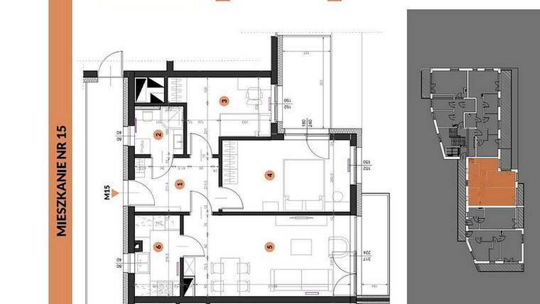 Rzut - Mieszkanie na sprzedaż 3 pokoje o powierzchni 58,68 m² - numer 15 w Buraczana 27