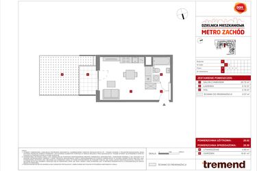 Rzut - Mieszkanie na sprzedaż 1 pokój o powierzchni 28,59 m² - numer F.31 w Dzielnica Mieszkaniowa Metro Zachód - etap 8