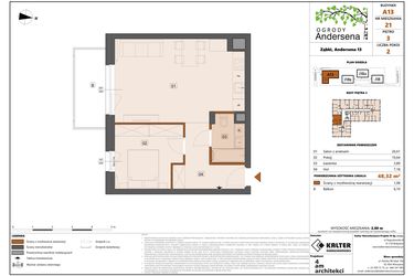 Rzut - Mieszkanie na sprzedaż 2 pokoje o powierzchni 48,32 m² - numer 21A w Ogrody Andersena