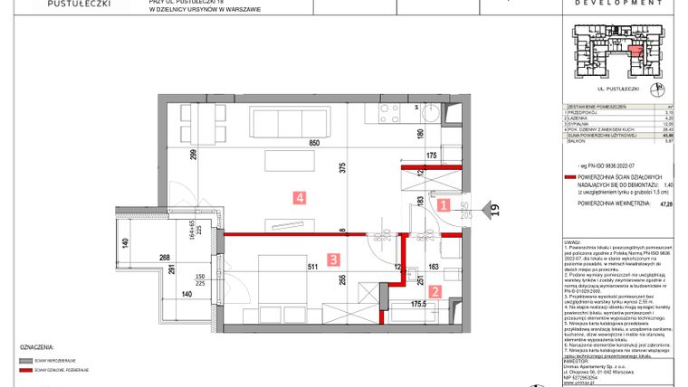 Rzut - Mieszkanie na sprzedaż 2 pokoje o powierzchni 45,88 m² - numer M19 w Apartamenty Pustułeczki