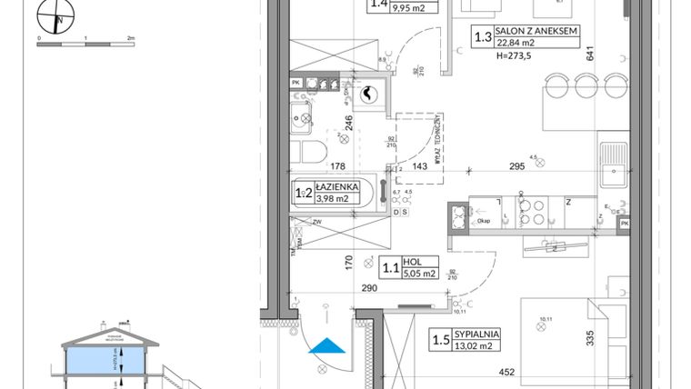 Rzut - Mieszkanie na sprzedaż 3 pokoje o powierzchni 56,79 m² - numer 30B w Osiedle Natura