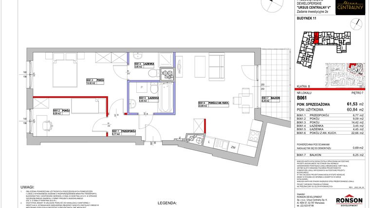 Rzut - Mieszkanie na sprzedaż 3 pokoje o powierzchni 61,46 m² - numer 11.B061 w Ursus Centralny etap V