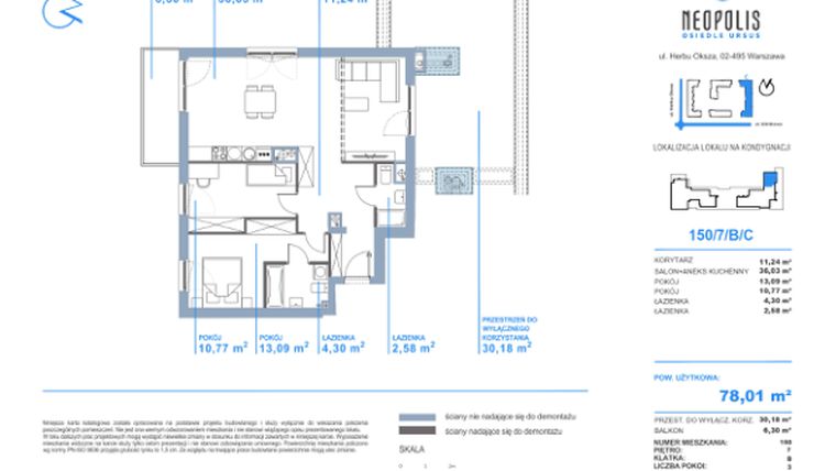 Rzut - Mieszkanie na sprzedaż 3 pokoje o powierzchni 78,01 m² - numer C.150 w Neopolis III