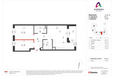 Rzut - Mieszkanie na sprzedaż 3 pokoje o powierzchni 61,05 m² - numer L-80 w Osiedle Aurora - bud. L