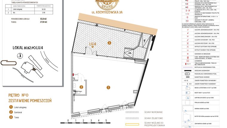 Rzut - Lokal użytkowy na sprzedaż 1 pokój o powierzchni 53,21 m² - numer B1.B2.P0.LU.4 w Faktoria Młyn