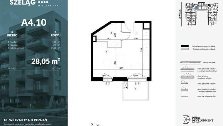Rzut - Mieszkanie na sprzedaż 1 pokój o powierzchni 28,05 m² - numer A4.10 w Dobry Szeląg