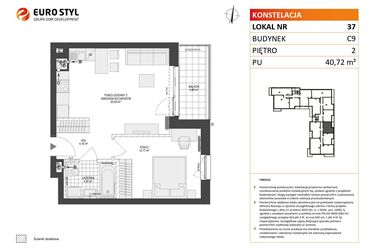 Rzut - Mieszkanie na sprzedaż 2 pokoje o powierzchni 40,72 m² - numer C9.37 w Konstelacja etap V