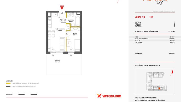 Rzut - Mieszkanie na sprzedaż 2 pokoje o powierzchni 32,21 m² - numer 117 w Metro Art 6