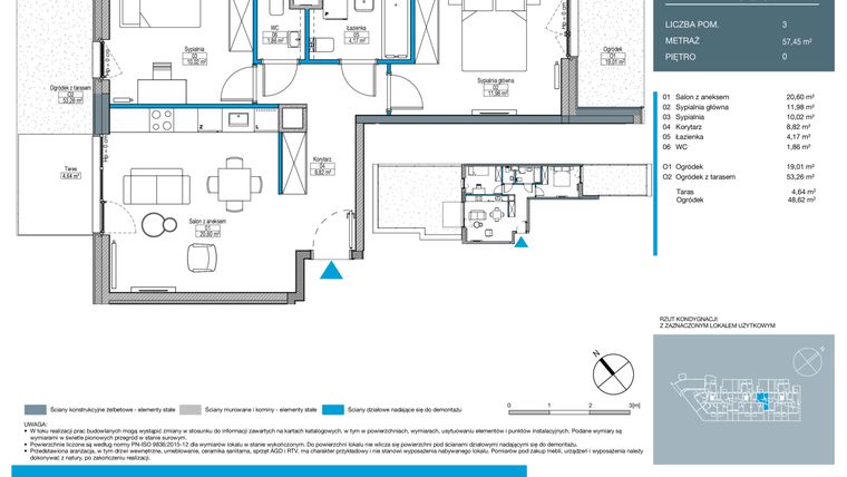 Rzut - Mieszkanie na sprzedaż 3 pokoje o powierzchni 57,45 m² - numer DB0002 w Talarowa Park II