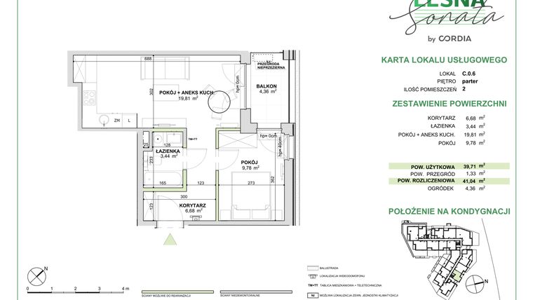 Rzut - Lokal użytkowy na sprzedaż 2 pokoje o powierzchni 41,04 m² - numer LU.C.0.6 w Leśna Sonata