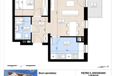 Rzut - Mieszkanie na sprzedaż 2 pokoje o powierzchni 46,39 m² - numer B4/2/31 w Montano bud. B4