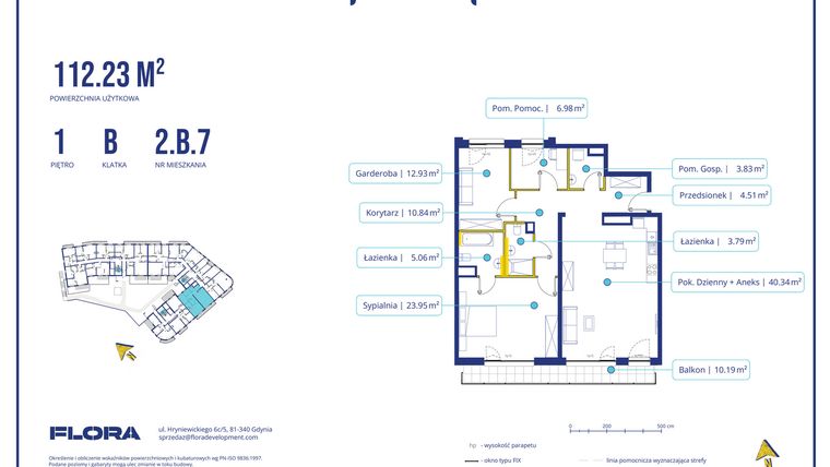 Rzut - Mieszkanie na sprzedaż 2 pokoje o powierzchni 112,23 m² - numer 2.B.7 w Piotra 4