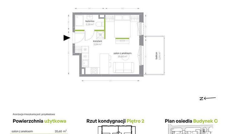 Rzut - Mieszkanie na sprzedaż 1 pokój o powierzchni 27,72 m² - numer C/1/22 w Sochaczewska Vita