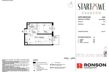 Rzut - Mieszkanie na sprzedaż 2 pokoje o powierzchni 39,59 m² - numer G50 w Osiedle Startowe