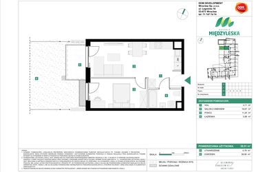 Rzut - Mieszkanie na sprzedaż 2 pokoje o powierzchni 38,51 m² - numer 5 w Osiedle Międzyleska - etap III